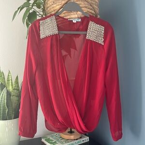 Wrap shirt with beaded shoulders small